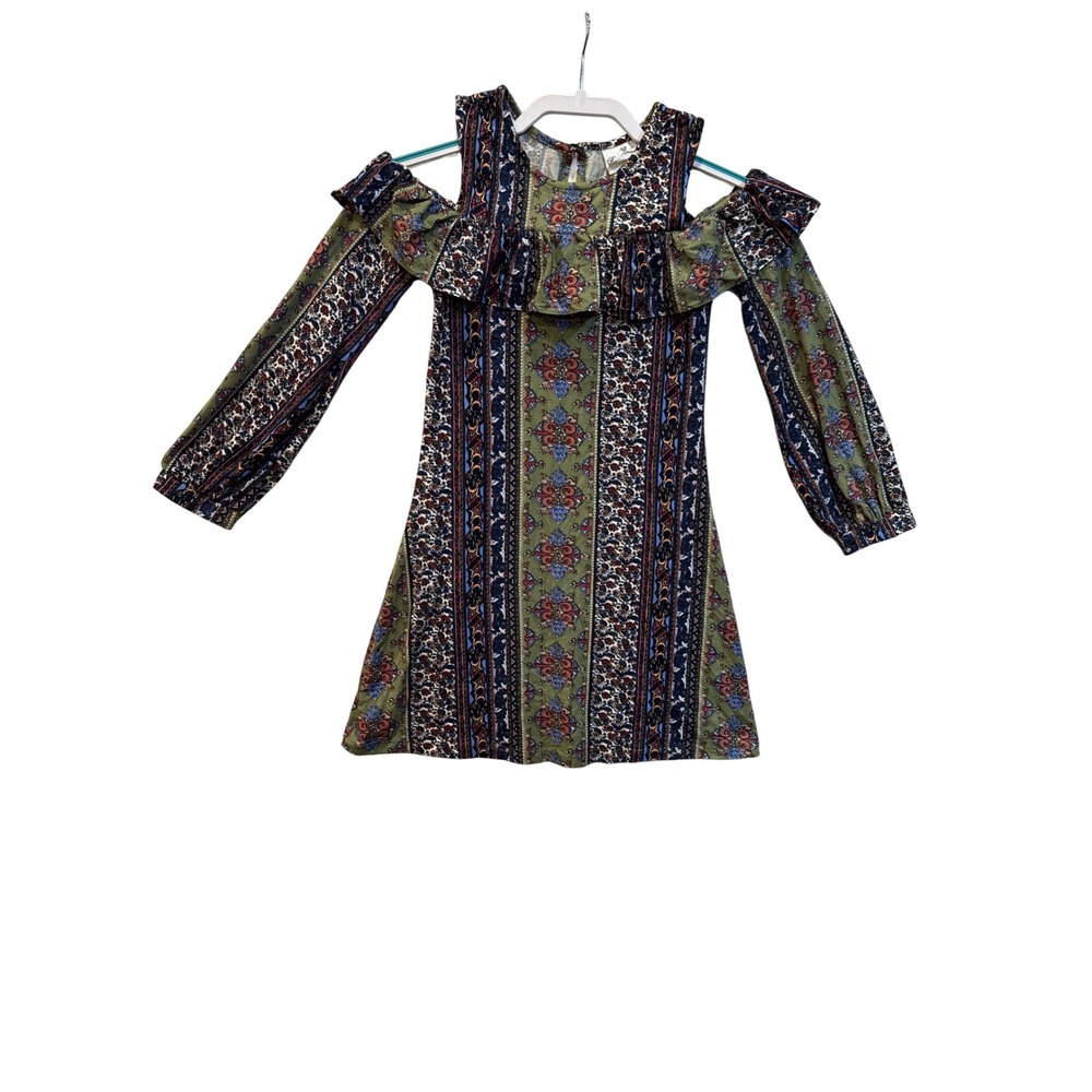 Rare Edition‎ Girls Cold Shoulder Ruffle Print Dress Size 12